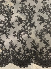 Melody BLACK Polyester Floral Embroidery with Sequins on Mesh Lace Fabric by th