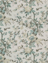 THIBAUT CURTAIN FABRIC DESIGN Nemour 3.5 METRES BEIGE/AQUA ENCHANTMENT COLL
