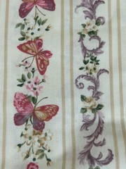 Lady Elizabeth Floral Filigree Butterflies Wallpaper Stripe Fabric 3 yds Kaufman