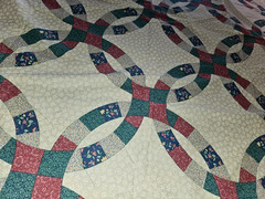 Cotton Fabric Cheater Quilt Wedding Rings ~112″x90″~ 3 1/3 yards Vintage