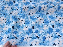 55” Wide By Yard Blue Floral Viscose Fabric Dress Gown Robes Material Rayon