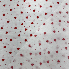 Tiny Red Heatrs and Polka Dots White Cotton Fabric 30″ #29