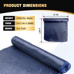 BARTOO 4.9ft x 12″ Carbon Fiber Cloth Roll, 2 x 2 Twill Weave 3k/220g High St…