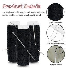 20 PCS Hair Needle and Black Thread Kit for Making Wig, Big Medium