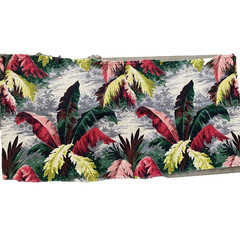 MCM Vintage Barkcloth Leaves 23″lx 47″w Multi Red Green Pink Lime Grey remnant