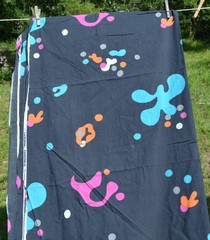 3.25 yards Paint abstract colors on black fabric vintage 1981