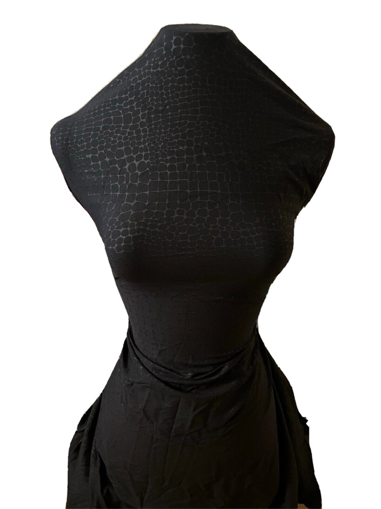 1-yard FABRIC 4W STRETCH BLACK w/REPTILE COCODRILE SKIN EMBOSSED DESIGN