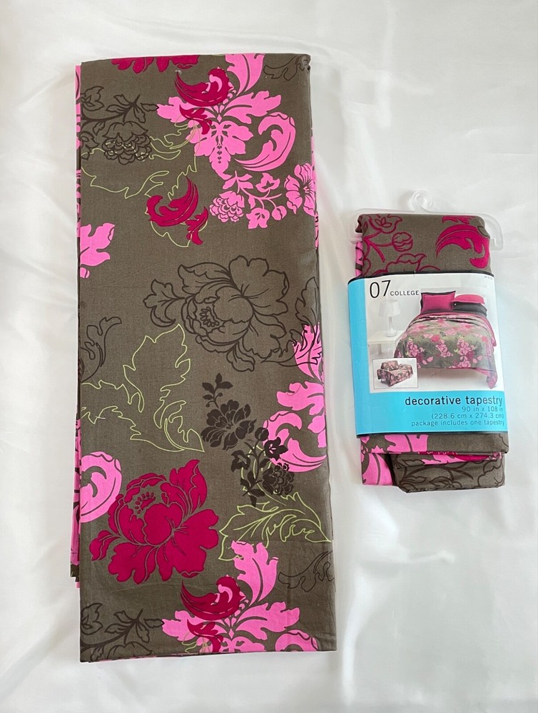 2 Pieces 90” x 108” Cotton Fabric with Hot Pink, Light Pink & Brown Designs
