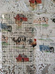 3 REMNANTS Farm Vignettes Cotton Fabric 7″x17″ Farm Life Farm Fresh Cow Tractor
