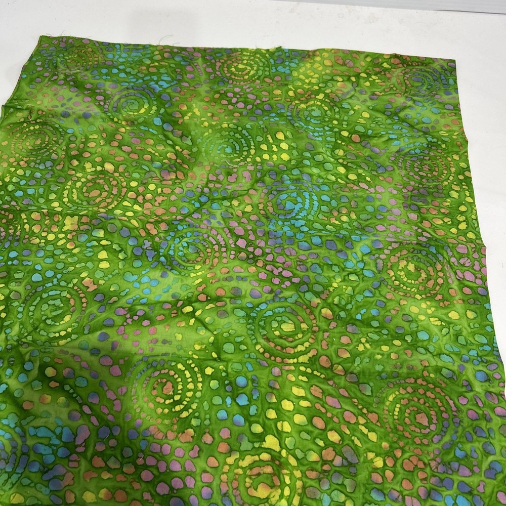 Bright Green Batik Fabric Quilting Cotton Multi Color Swirls 22″ X 42″