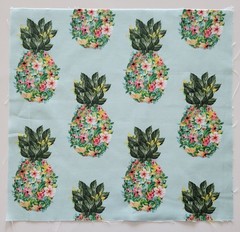 Fabric Cotton Pic A – Flowers Pineapples on Lt Green- 11 1/4″ L x 11 3/4″ W
