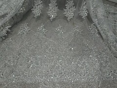 Silver White Heavy Beaded Sequins Embroidery Bridal Lace Fabric 50” Width 1 Yard