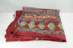Floral Fabric Red Green Blue Textile Approximately 82 inches x 71 inches TF