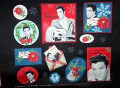 60 INCH WIDE ELVIS CHRISTMAS LABEL PANEL – 100% COTTON FABRIC