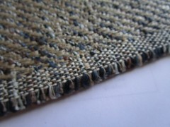 Brunschwig Fils Herringbone SARADA Texture Tan Brown Blue Upholstery Fabric 18+Y