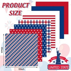 8 Pcs Patriotic Fabric Squares Cotton Bundles Red, Blue, White