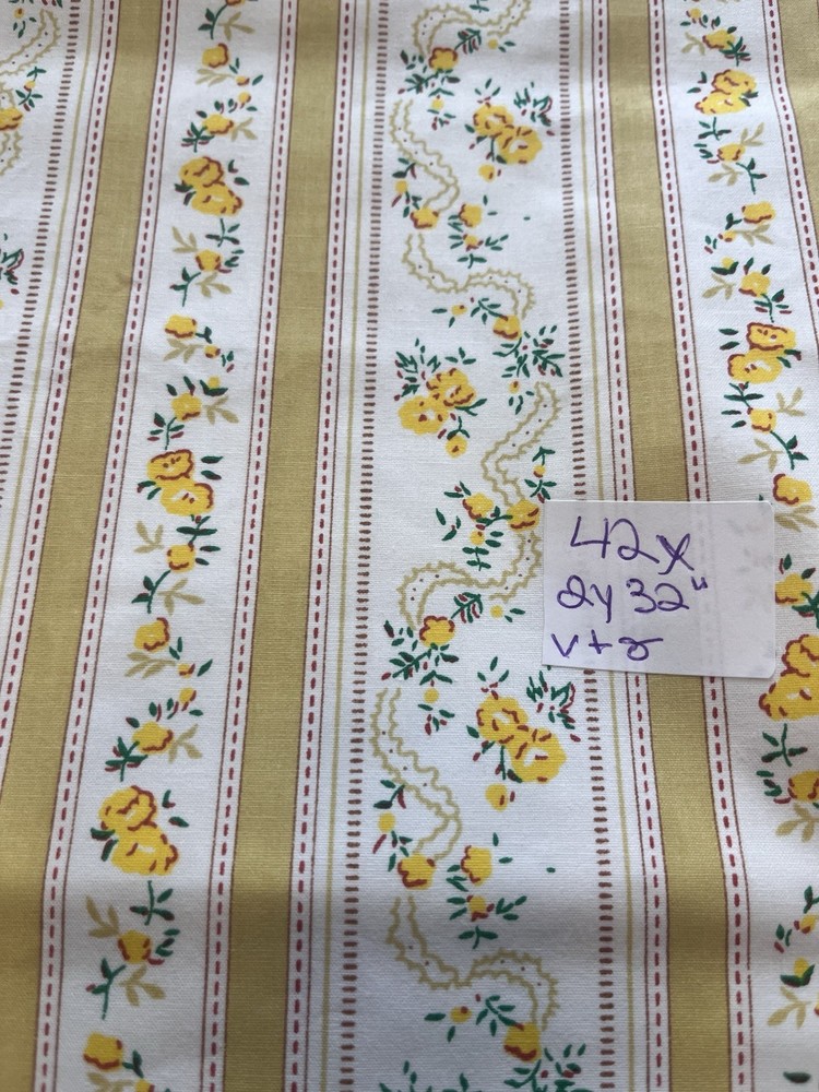 Vintage floral Yellow Striped Fabric 2-3 Yards