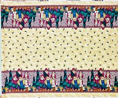 3 yds Kathi Walters Christmas Fabric Double Borders Tablecloth Size 108″ X 45″