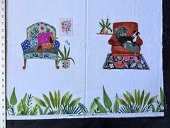Dogs in Comfy Chair by Rebecca Jones for Clothworks cotton Panel 43×24 RARE