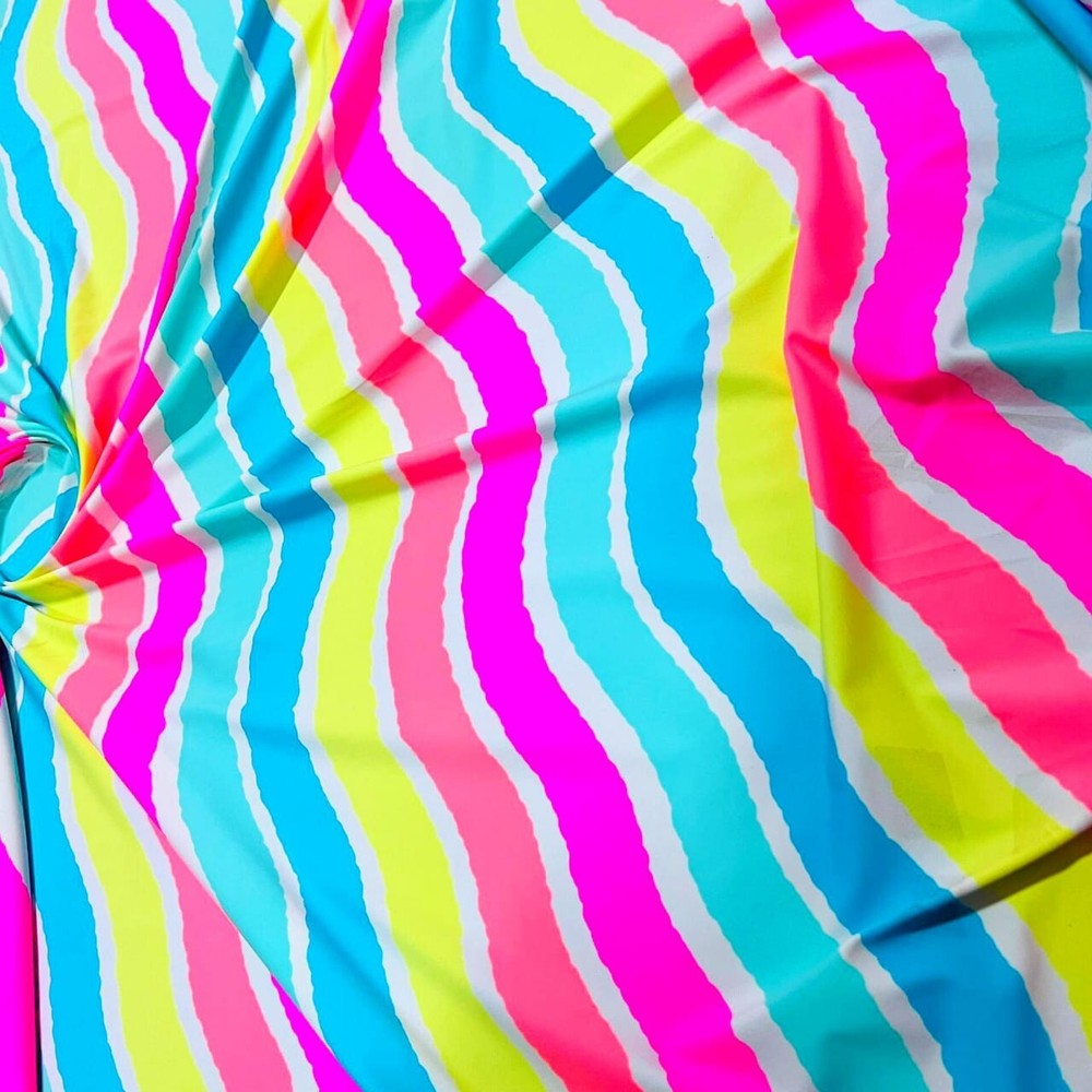 Spandex Rainbow Stripes Print 4-Way Stretch Fabric 60″wide Swimsuit By The Yard