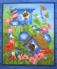 Chickadee Bird Birdhouse Flower Butterfly Fabric Panel 8.75″x 10″ Quilt Blocks B