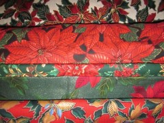 POINSETTIA Christmas FLOWERS holly berries Holiday COTTON FABRIC 1/2 yd BTHY
