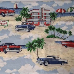 Concord Fabrics CF0999 Chevrolet Bel Air Beach Cars Print Fabric 1 3/8 Yards