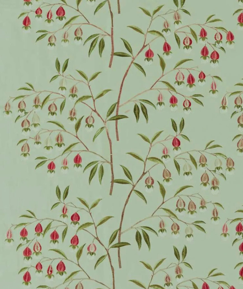 SANDERSON CURTAIN FABRIC Chinese Lanterns 4.6 METRES MINT/APRICOT EMBROIDERED