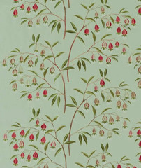 SANDERSON CURTAIN FABRIC Chinese Lanterns 4.6 METRES MINT/APRICOT EMBROIDERED