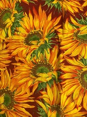 Sunflower Fabric Red Yellow Green By 1/2 or 1 Yard x 44″ Cotton