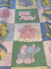 VTG Spring Mill Quilt Sewing Fabric Gingham Hearts Animals Baby HTF 1.5yds