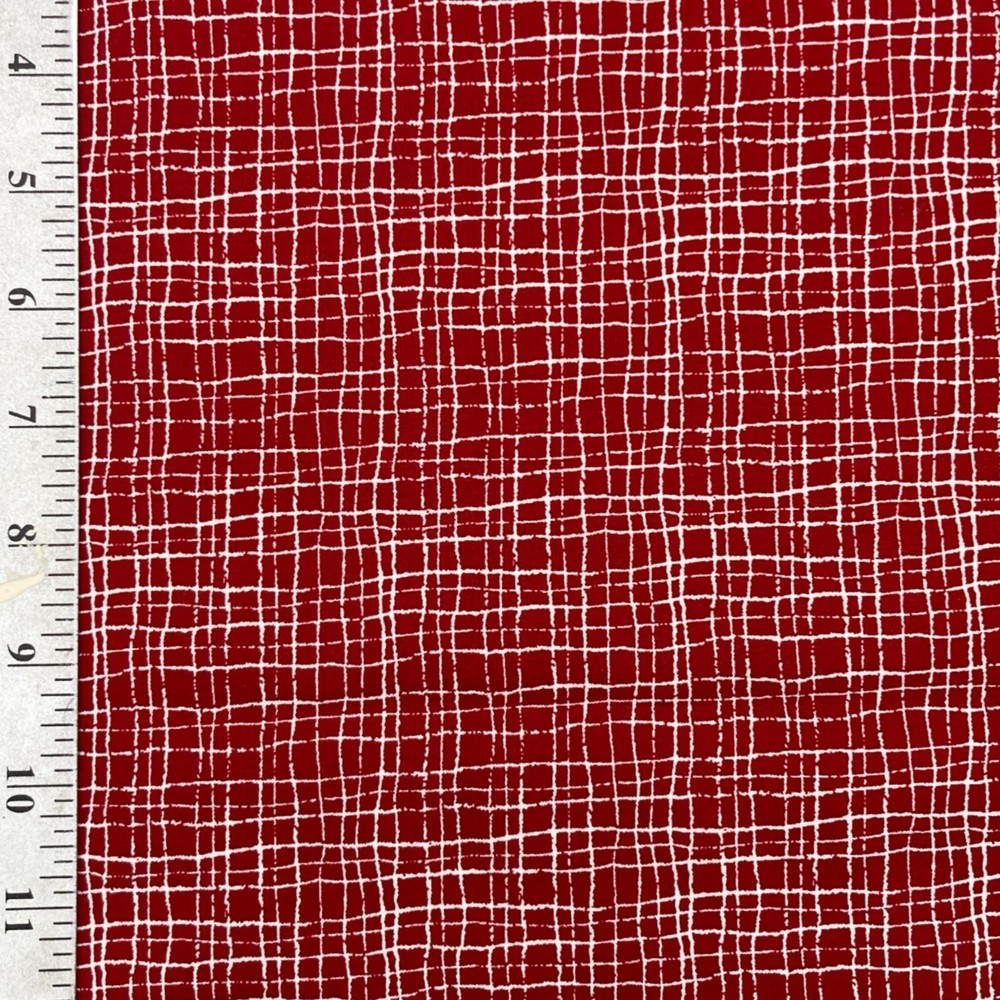 Crimson Blues Avlyn Red White Grid pattern Cotton Fabric Yardage
