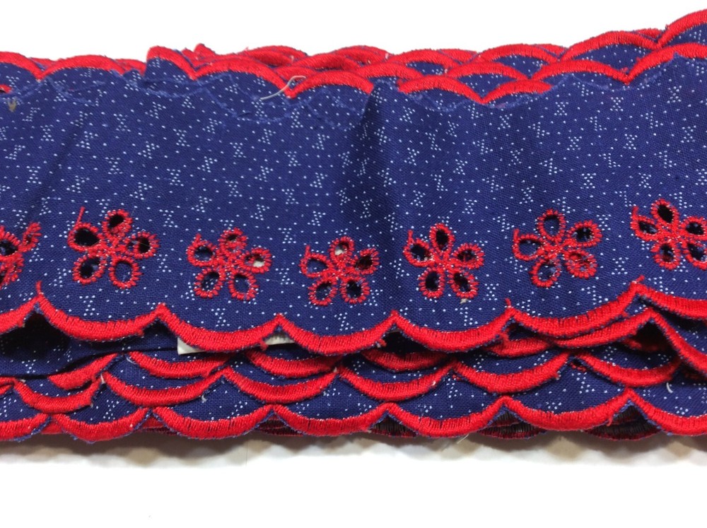 sangallo lace made in italy cm 7 piece 9.2 mt blue red scalloped