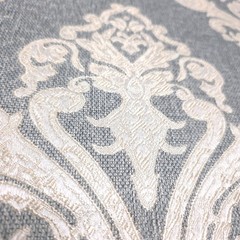 Slate Gray White Lace Look Damask Jacquard Drapery Upholstery 56″ By The Yard