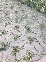 3D Butterfly Design Lace Sage Embroidered Sequins Fabric Sold By Yard For Dress