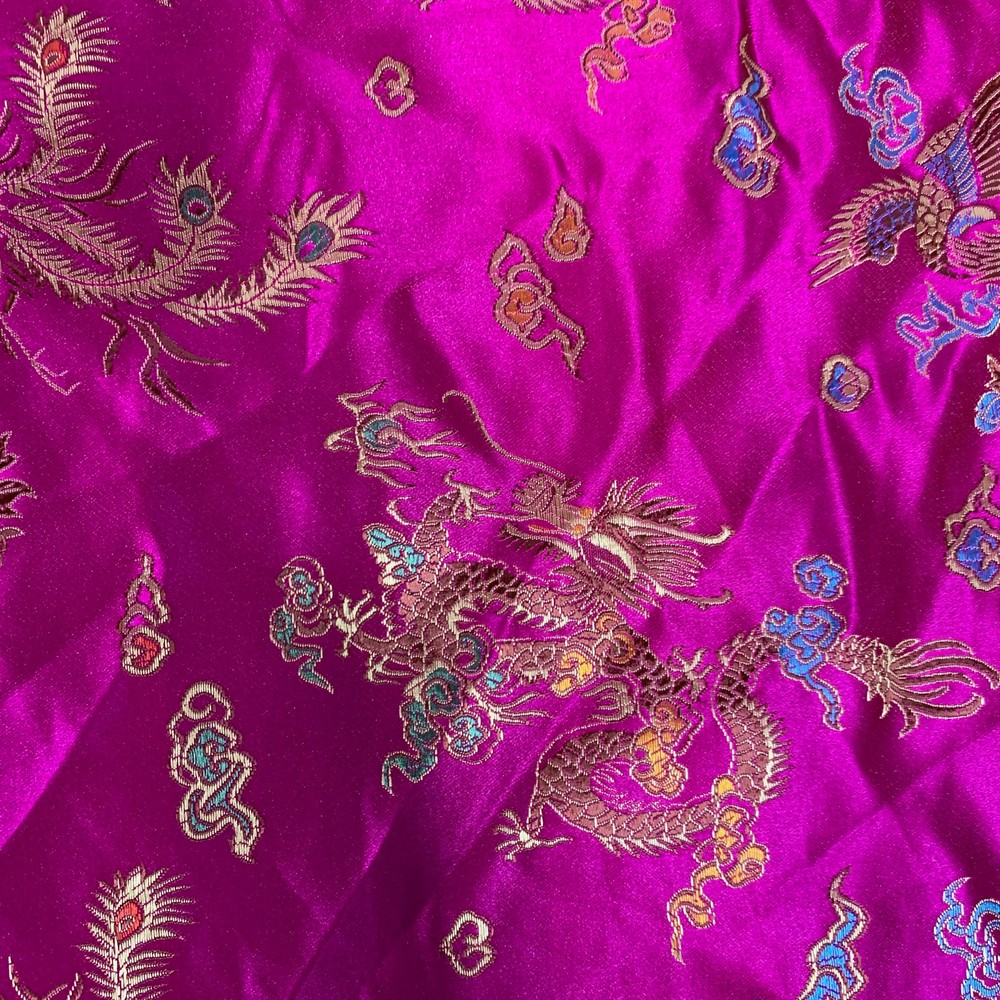 Hope FUCHSIA Dragon Brocade Chinese Satin Fabric by the Yard – 10040