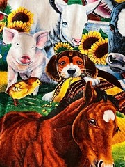 3.5 Yd. Farm Animals Dogs Horses Cows Sheep Cats Roosters 42″ Wide Cotton Fabric