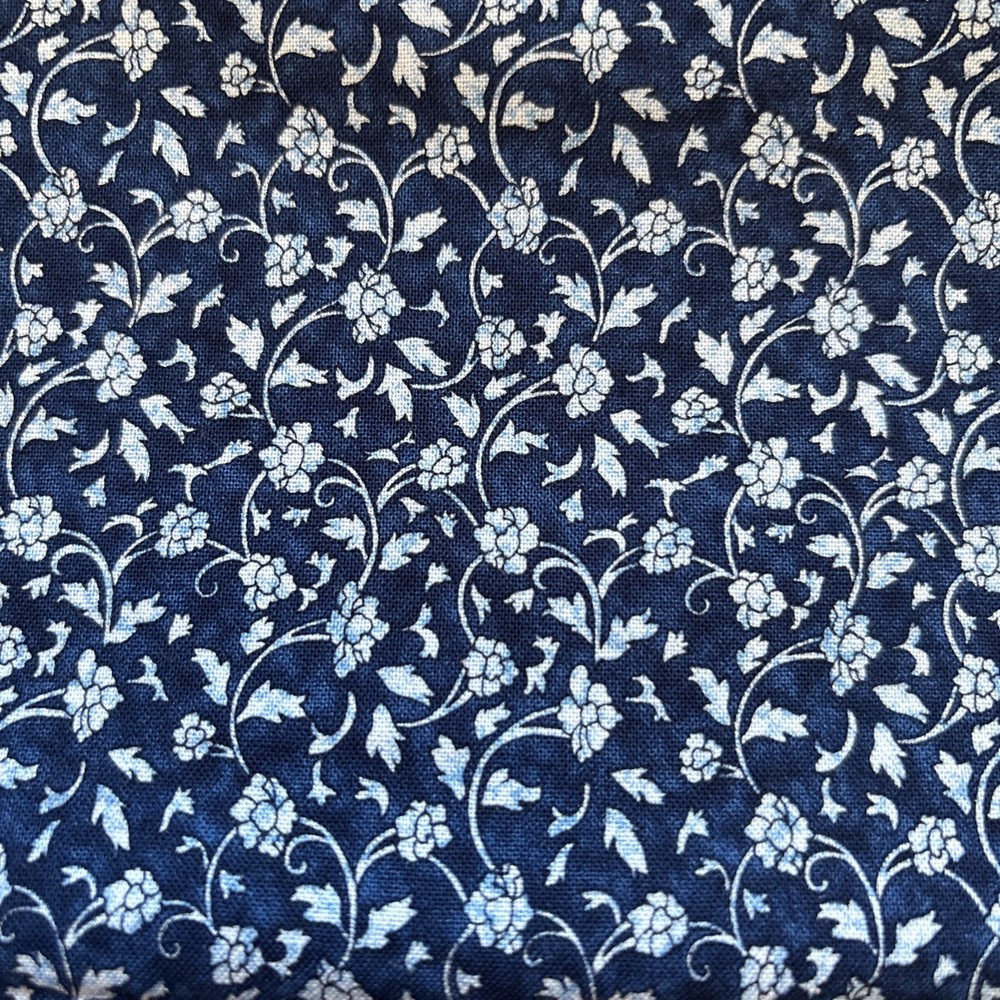 Makower UK 3787 China Dark Navy Blue Cotton Fabric White Floral 42 X 43 Inches