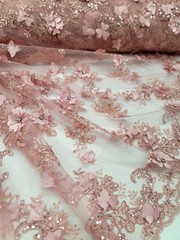 Orange Embroidery Beaded Lace Fabric Sold By The Yard Floral Flowers Scallops