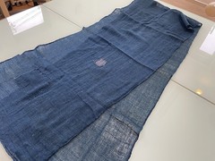 Antique Japanese BORO Indigo Kaya Mosquito Net Fabric Faded Distressed Blue 74″