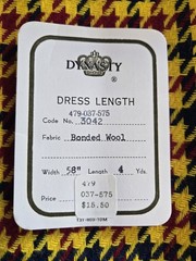 VTG Dynasty Houndstooth Fabric 58″ x 4 Yds Yellow Blue Red 1960s? Bonded Wool