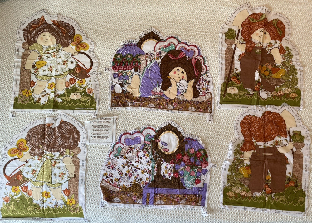 Vintage 1983 Cabbage Patch Kids Fabric Pillow Panels Lot of 3