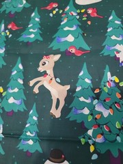 Vip Cranston Animated Rudolph Christmas Fabric Snowman Trees Birds Lights Green