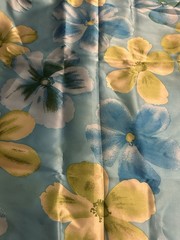 Vtg Silk Fabric Chinese 43” X 118” Large Floral Print Pattern Blue And Yellow