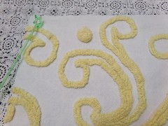 Shabby Pink Rose Vtg Chenille Bedspread Fabric Dramatic Scrollwork 25″ x 23″