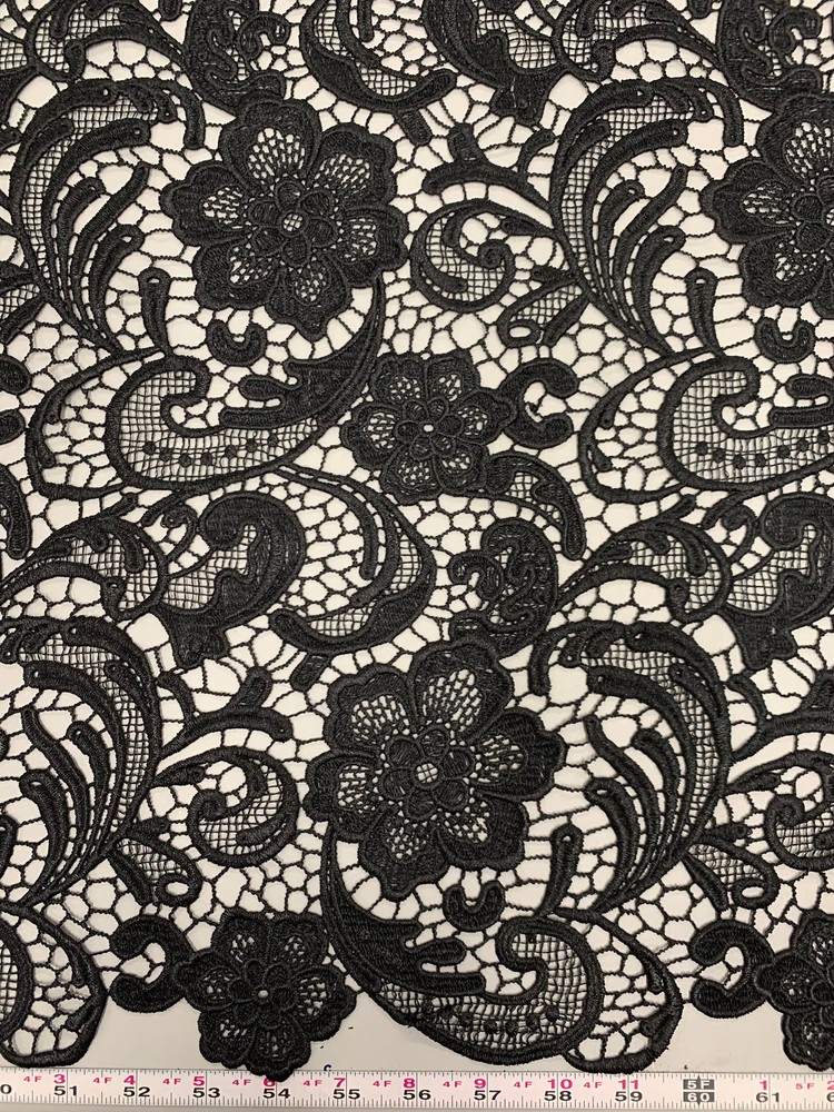 Maggie BLACK Guipure Venice Heavy Lace Fabric by the Yard – 10019