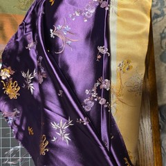 Oriental Floral Brocade Jacquard Fabric Purple Gold Nylon Rayon