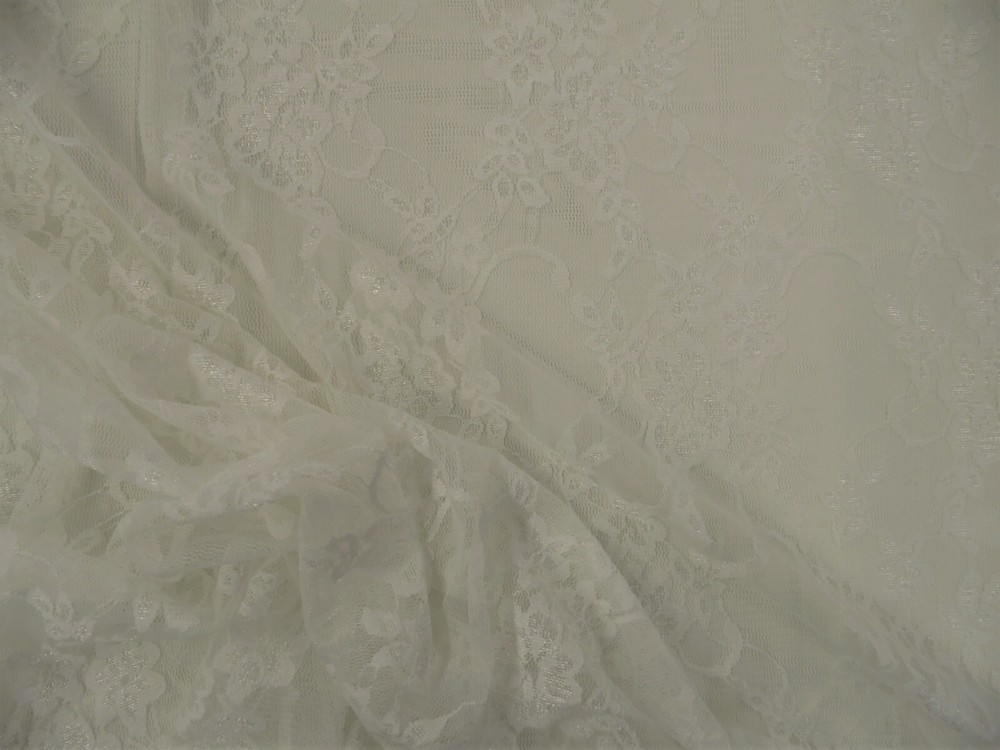 Stretch Lace Apparel Fabric Sheer Off White Metallic Floral OO34
