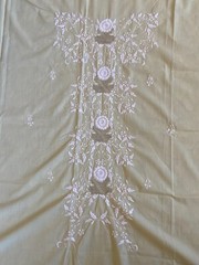 SOLID SUNNY YELLOW FABRIC~White Embroidered Center Border~FLORAL VINES~Netting~