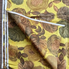 Vintage MCM 50s 60s Golden Yellow Floral Silk Fabric 2 yards + 6″ L x 36″W